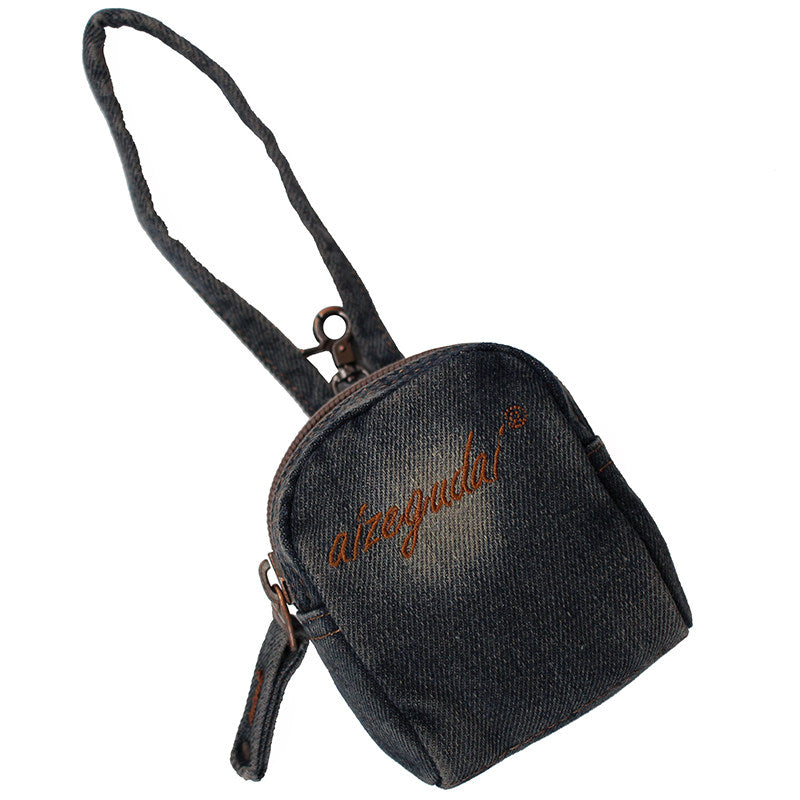Miniature Denim Backpack Coin Purse & Earbud Case – Vintage Jewelry & AirPod Organizer for Bags with Keychain Pouch