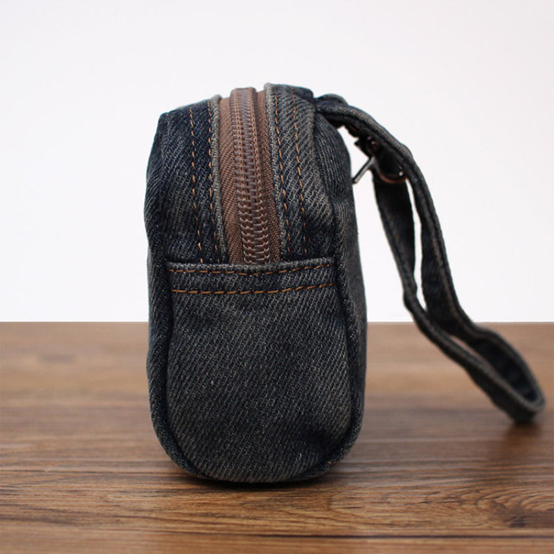 Miniature Denim Backpack Coin Purse & Earbud Case – Vintage Jewelry & AirPod Organizer for Bags with Keychain Pouch