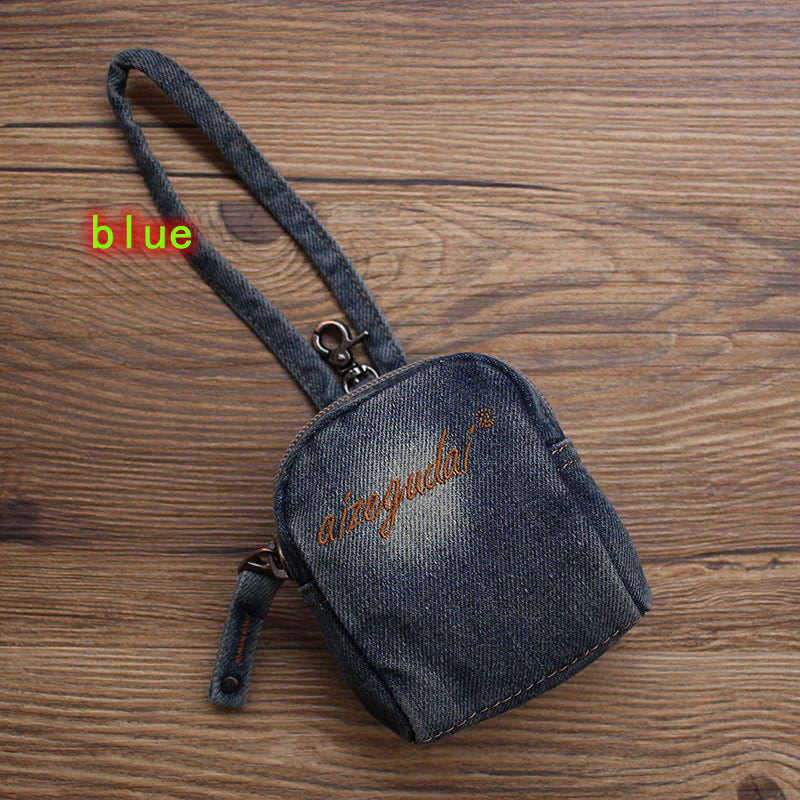 Miniature Denim Backpack Coin Purse & Earbud Case – Vintage Jewelry & AirPod Organizer for Bags with Keychain Pouch