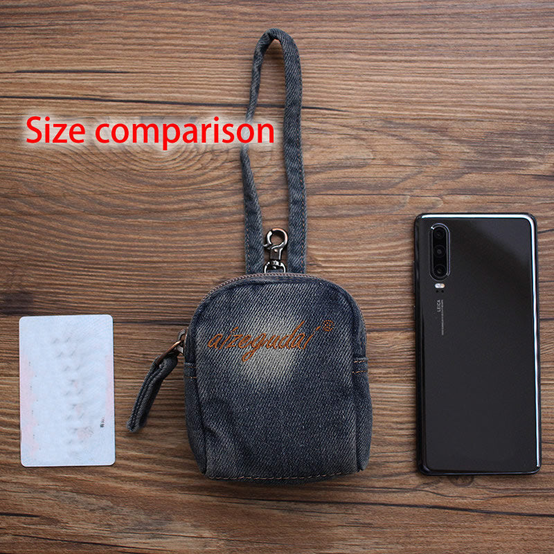 Miniature Denim Backpack Coin Purse & Earbud Case – Vintage Jewelry & AirPod Organizer for Bags with Keychain Pouch