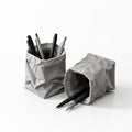 Minimalist Crumpled Paper Bag Cement Pen Holder - Aesthetic Concrete-Look Makeup Brush Holder Container Desk Organizer