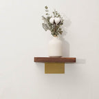 Modern Wooden Floating Shelf with Brass Bracket, Wall - Mounted Display Shelf