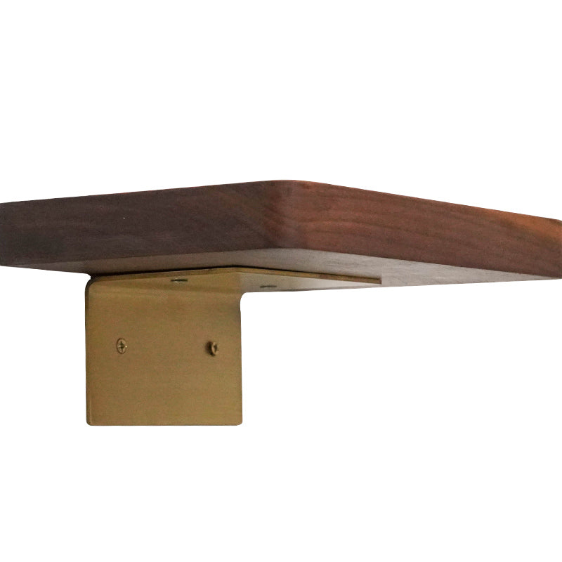 Modern Wooden Floating Shelf with Brass Bracket, Wall - Mounted Display Shelf