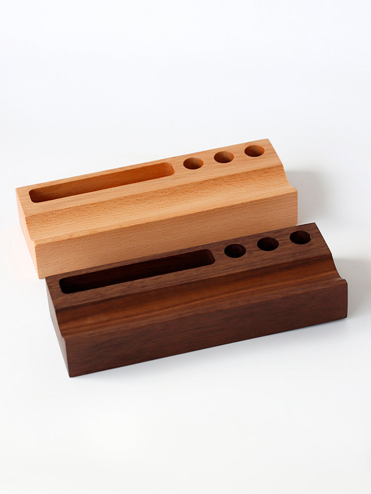 Wooden Desk Organizer with Pen Holders and Card Slot, Multi - Compartment Desktop Storage