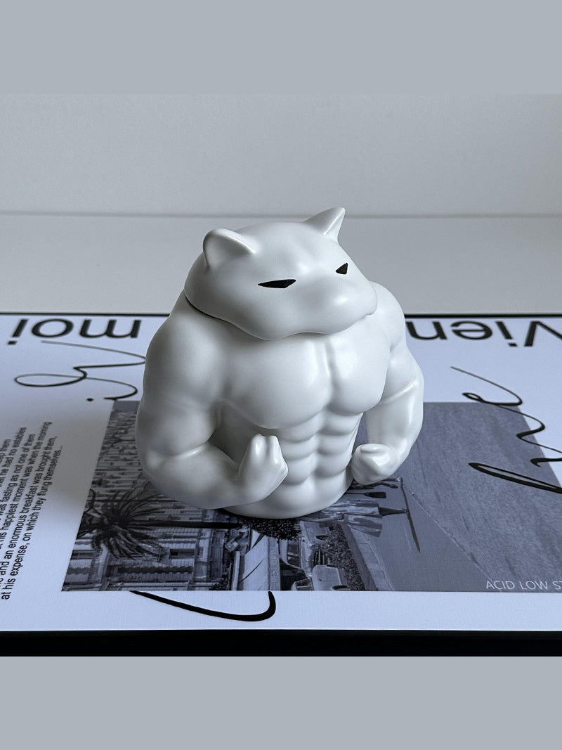 Muscular Dog & Human - Shaped Ceramic Mugs/Pen Holders, Novelty Desk Organizers
