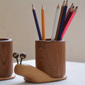 Nordic Wooden Snail Pen Holder & Makeup Brush Organizer - Cute Animal Vanity Brush Storage Holder Container Decor Gift