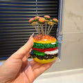 Novelty Mini Burger Fruit Fork Set, Stainless Steel Cocktail Picks with Resin Burger Top, Hamburger Shaped Base Storage Holder for