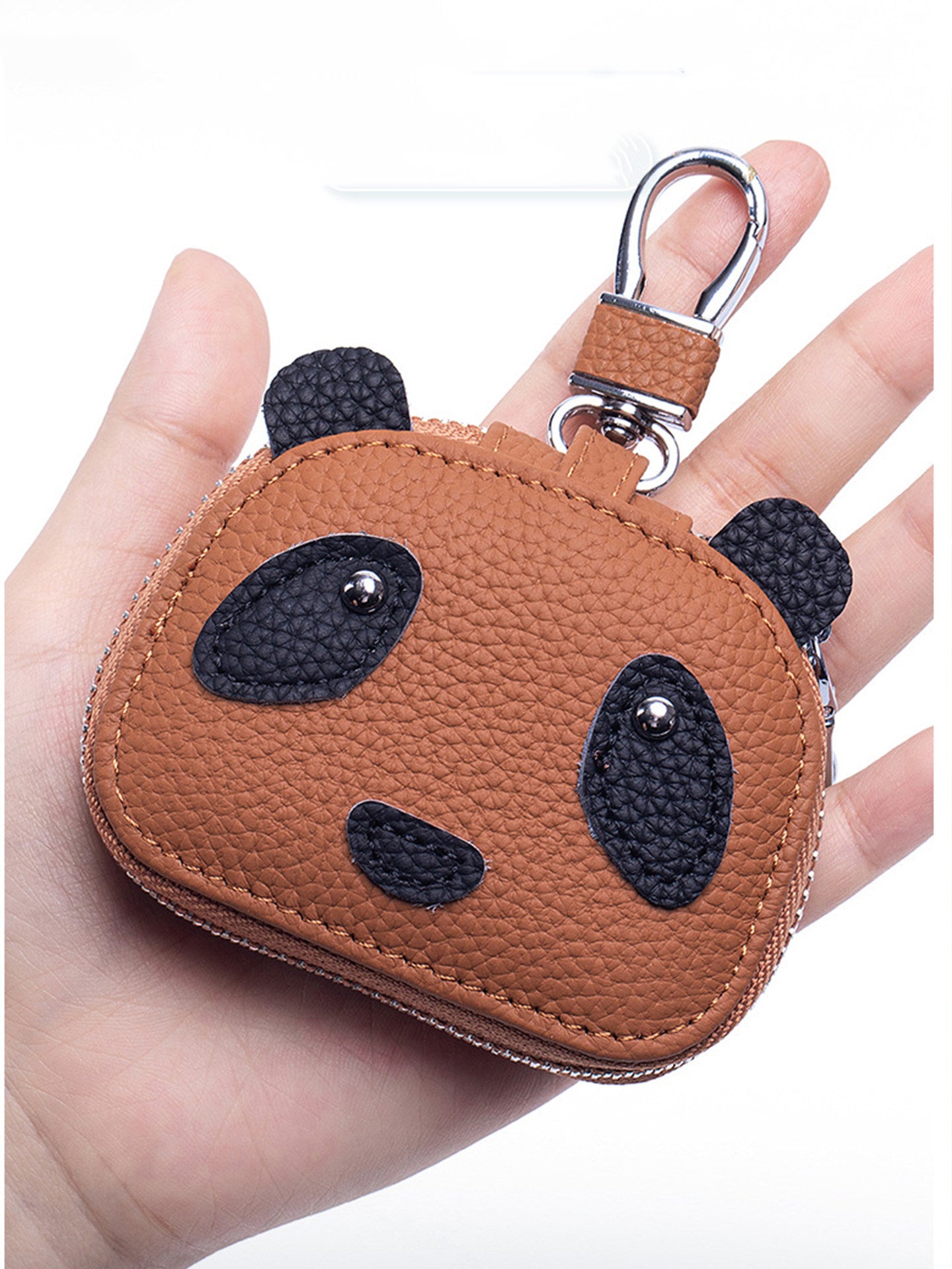 Panda Mini Leather Pouch with Keychain ,Earbud & Key Organizer
