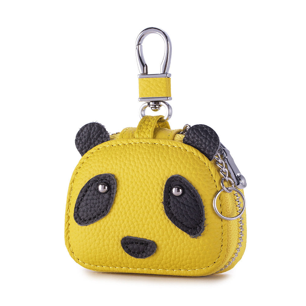 Panda Mini Leather Pouch with Keychain ,Earbud & Key Organizer