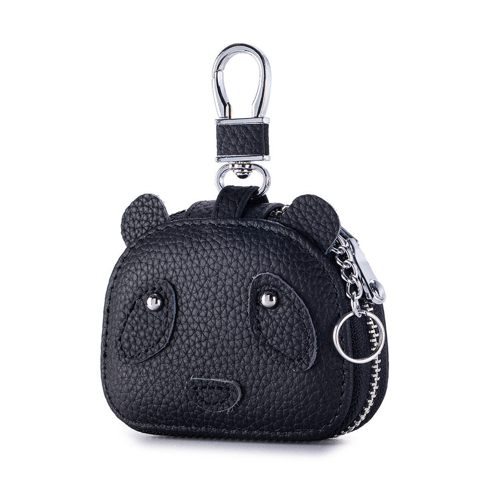 Panda Mini Leather Pouch with Keychain ,Earbud & Key Organizer