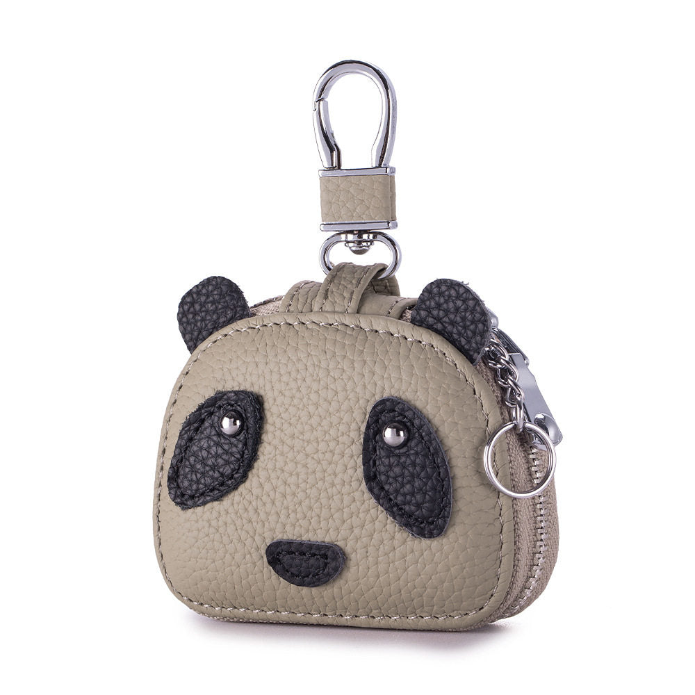 Panda Mini Leather Pouch with Keychain ,Earbud & Key Organizer