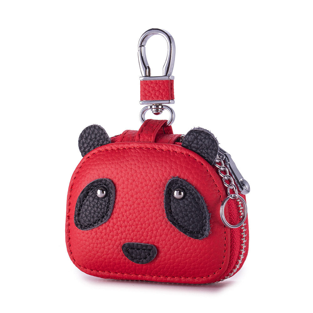 Panda Mini Leather Pouch with Keychain ,Earbud & Key Organizer