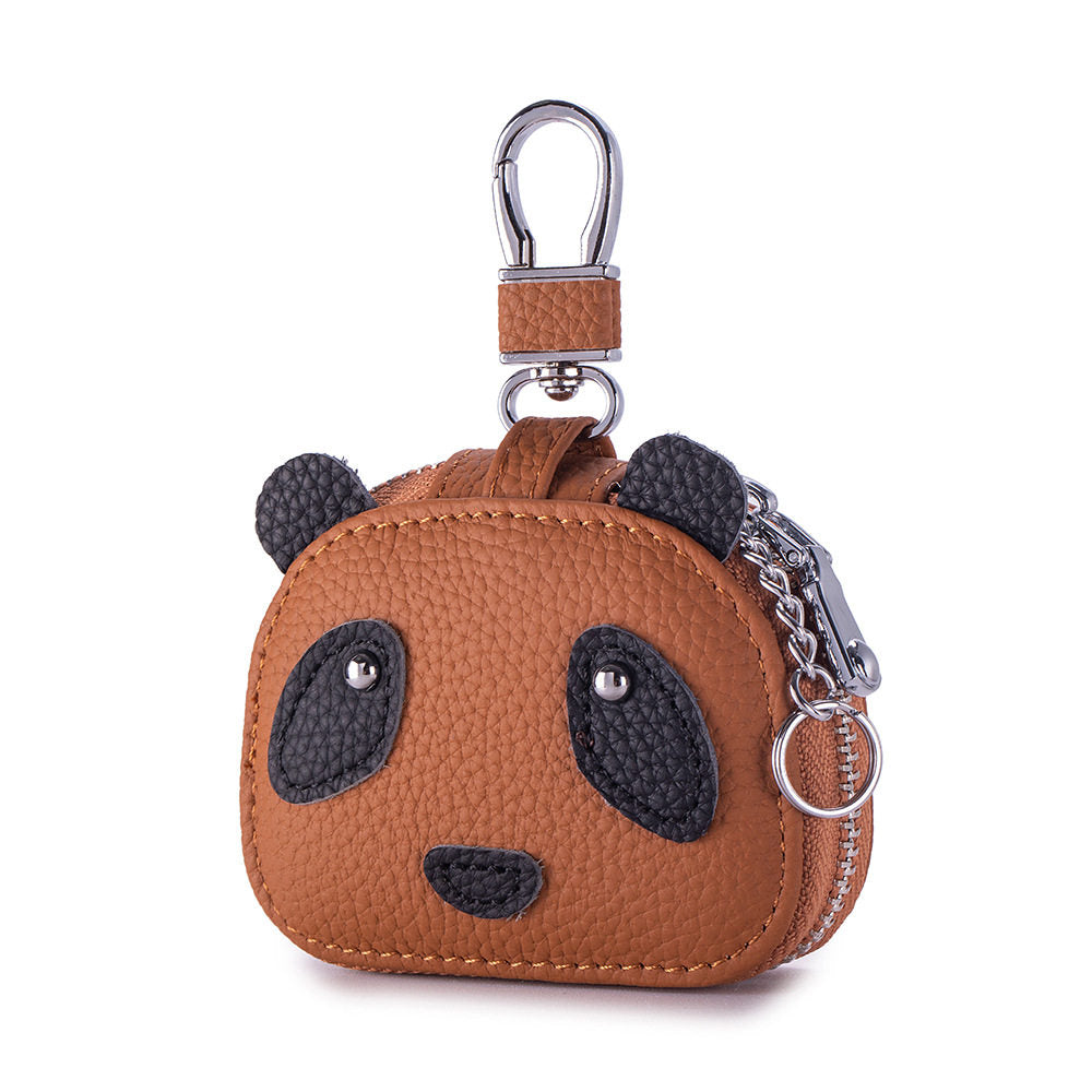 Panda Mini Leather Pouch with Keychain ,Earbud & Key Organizer