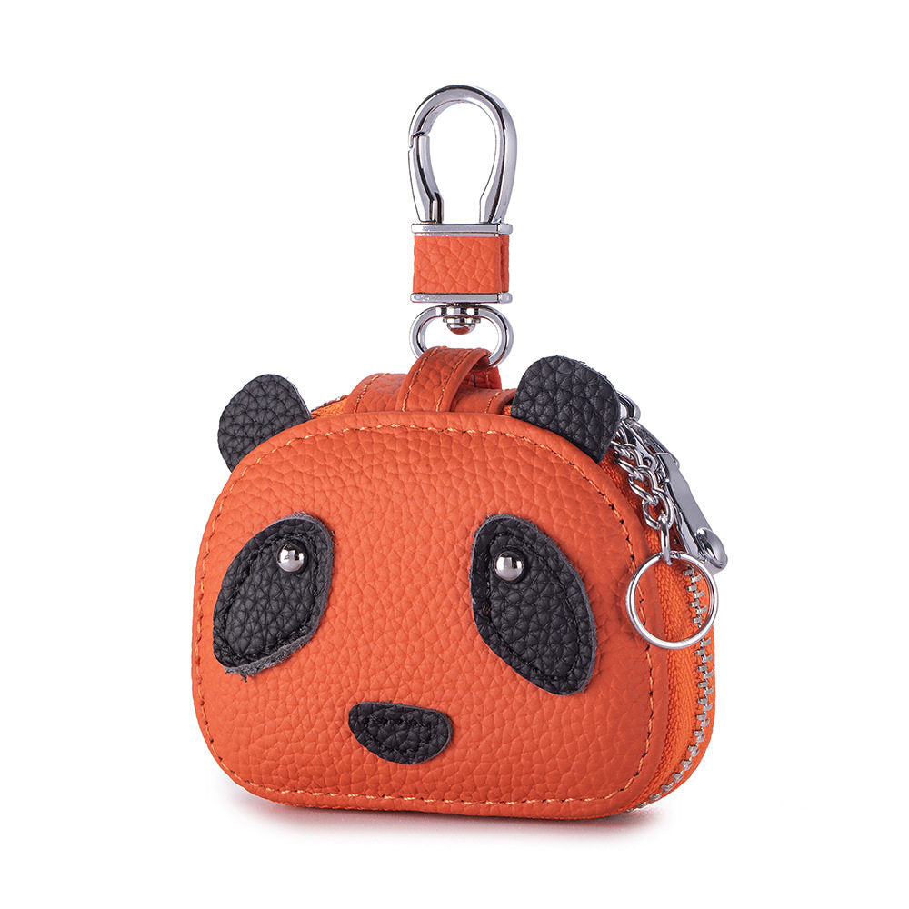 Panda Mini Leather Pouch with Keychain ,Earbud & Key Organizer