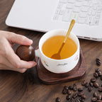 Cute Peach - Printed Ceramic Mug with Wooden Ball Handle, Includes Coaster and Spoon