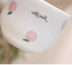 Cute Peach - Printed Ceramic Mug with Wooden Ball Handle, Includes Coaster and Spoon