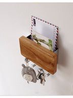 Oak and Metal Wall - Mounted Key Holder with Storage Shelf, Decorative Organizer