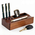Solid Walnut Wooden Executive Desk Organizer- Pen Holder & Valet Tray &Business Card Holder For Office Desk & Bedside Dresser