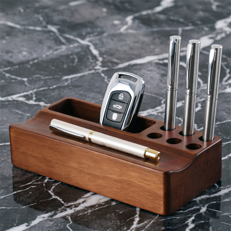 Solid Walnut Wooden Executive Desk Organizer- Pen Holder & Valet Tray &Business Card Holder For Office Desk & Bedside Dresser