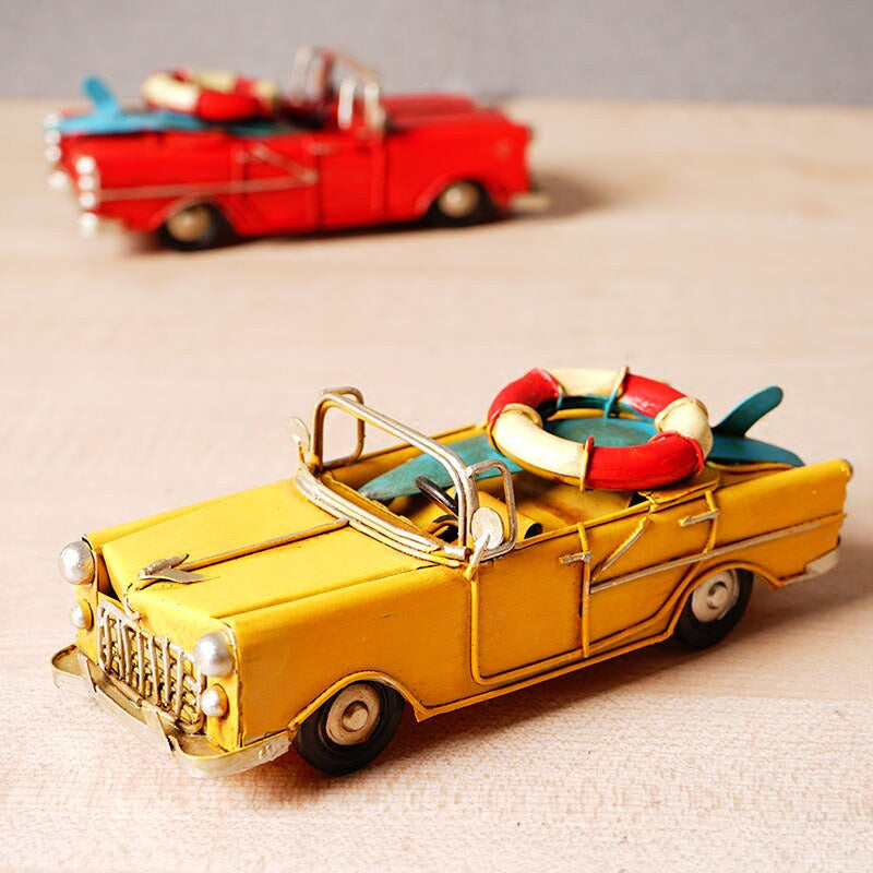 Vintage 1920s Artisan Model Car – Hand-Painted Metal Classic Convertible – Nostalgic Desktop Decor & Collectible Gift for Car Enthusiasts