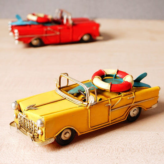 Vintage 1920s Artisan Model Car – Hand-Painted Metal Classic Convertible – Nostalgic Desktop Decor & Collectible Gift for Car Enthusiasts