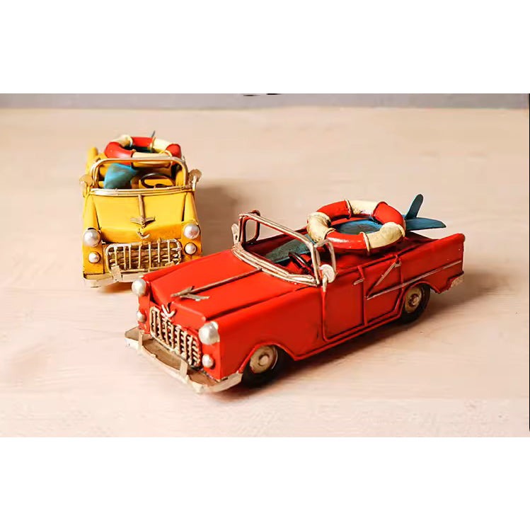 Vintage 1920s Artisan Model Car – Hand-Painted Metal Classic Convertible – Nostalgic Desktop Decor & Collectible Gift for Car Enthusiasts