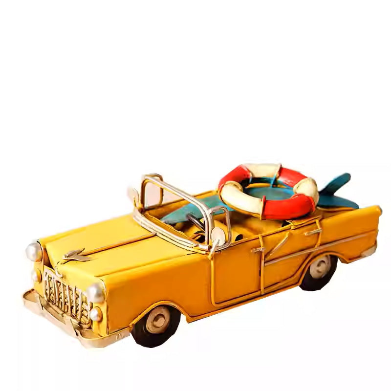 Vintage 1920s Artisan Model Car – Hand-Painted Metal Classic Convertible – Nostalgic Desktop Decor & Collectible Gift for Car Enthusiasts