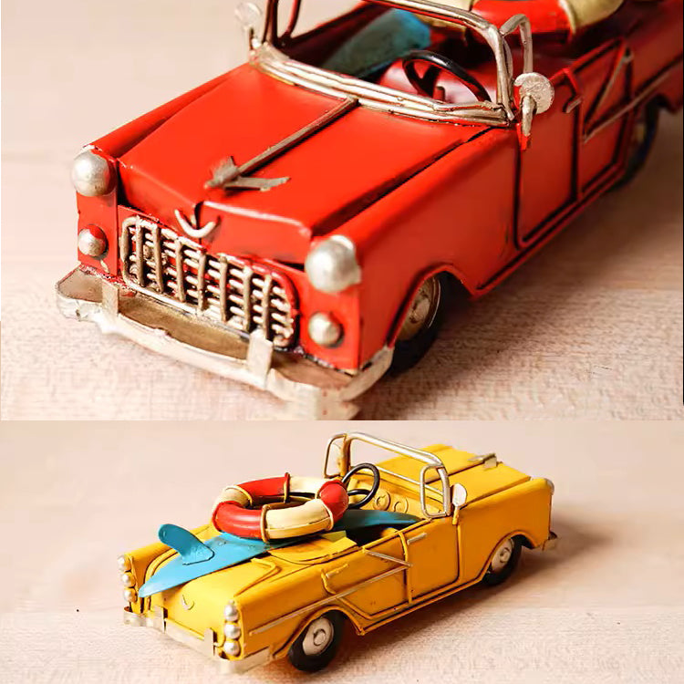Vintage 1920s Artisan Model Car – Hand-Painted Metal Classic Convertible – Nostalgic Desktop Decor & Collectible Gift for Car Enthusiasts