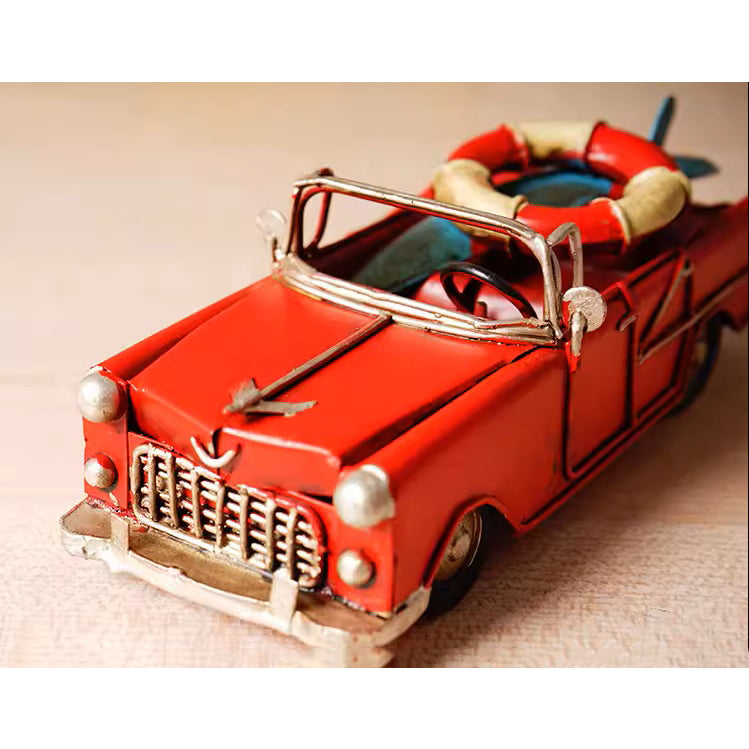 Vintage 1920s Artisan Model Car – Hand-Painted Metal Classic Convertible – Nostalgic Desktop Decor & Collectible Gift for Car Enthusiasts