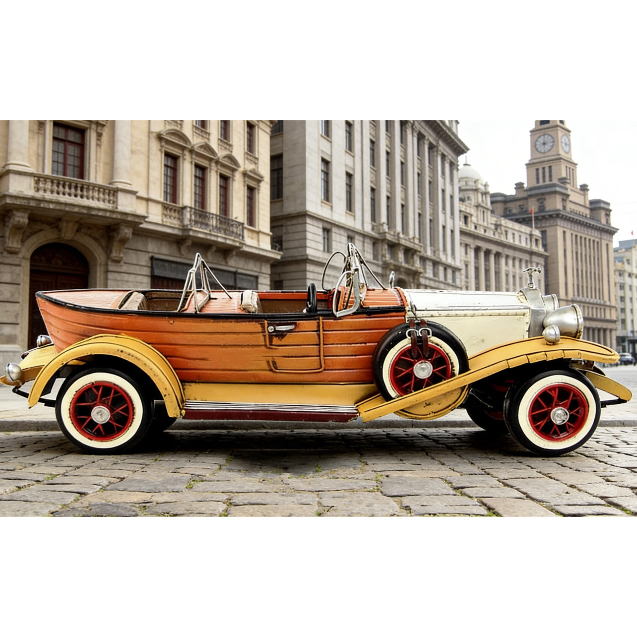 Vintage 1920s Retro Model Car Figurine – Handcrafted Iron Classic Roadster – Nostalgic Desktop Ornament & Collectible Antique-Style Home Gift