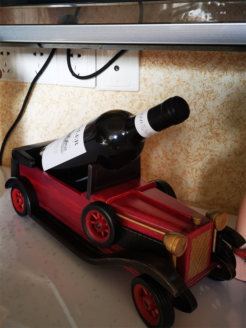 Vintage Car - Shaped Wine Bottle Holder, Decorative Wooden Wine Rack
