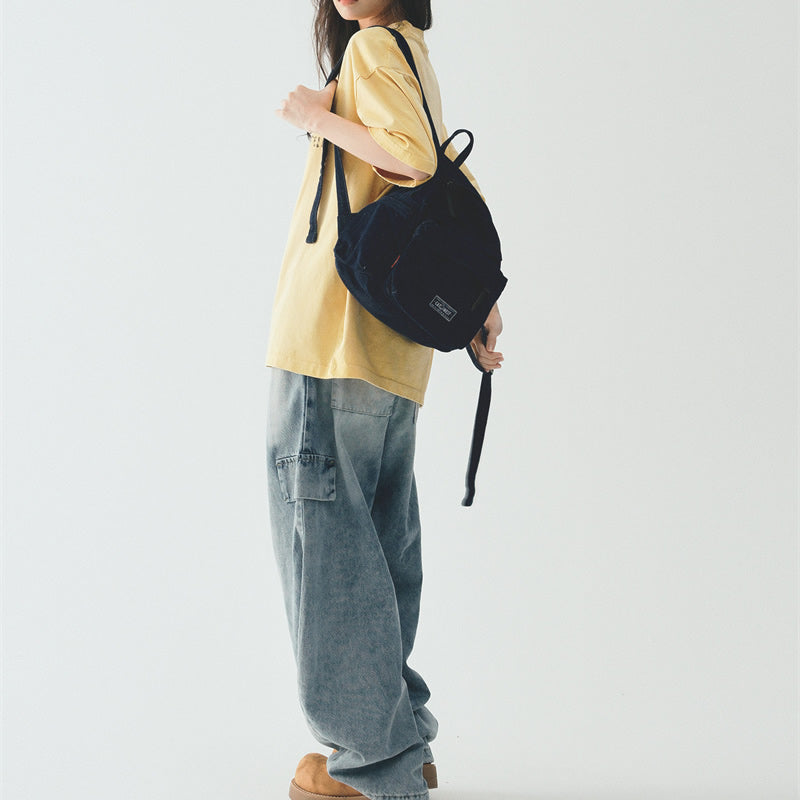 Vintage Dark-Wash Denim Mini Backpack – Rugged Y2K Streetwear Rucksack with Multi-Zipper Pockets – Durable Daily Travel Bag & Aesthetic School Pack