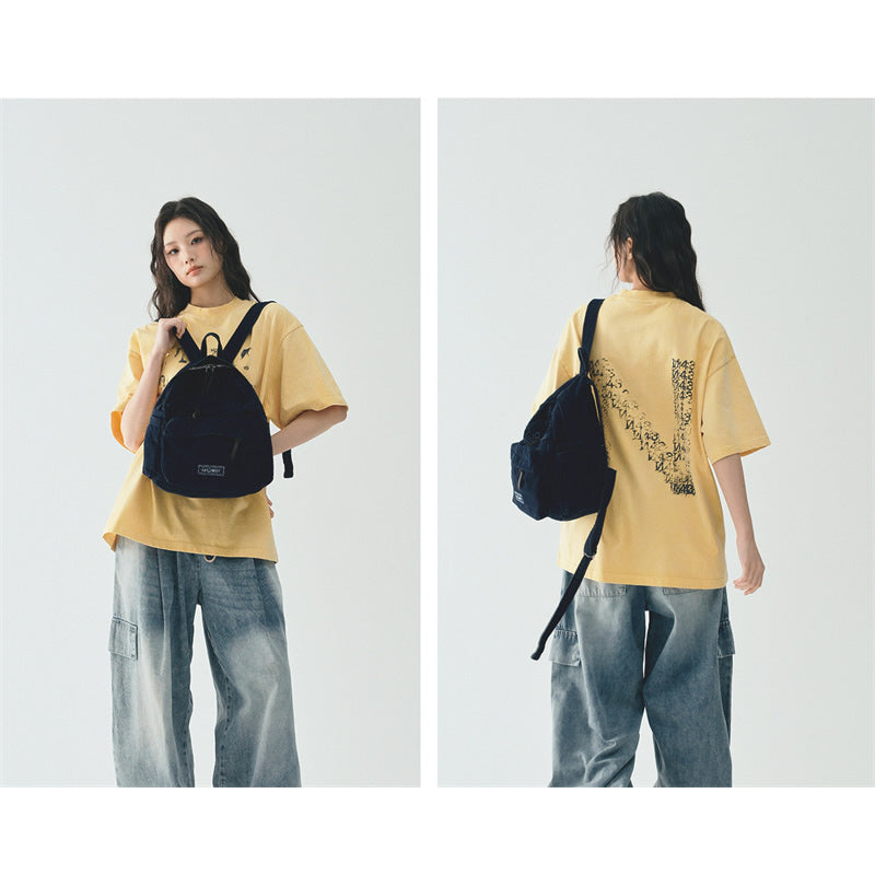 Vintage Dark-Wash Denim Mini Backpack – Rugged Y2K Streetwear Rucksack with Multi-Zipper Pockets – Durable Daily Travel Bag & Aesthetic School Pack