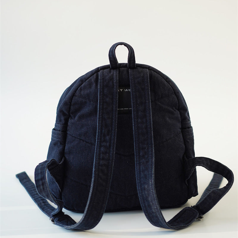 Vintage Dark-Wash Denim Mini Backpack – Rugged Y2K Streetwear Rucksack with Multi-Zipper Pockets – Durable Daily Travel Bag & Aesthetic School Pack