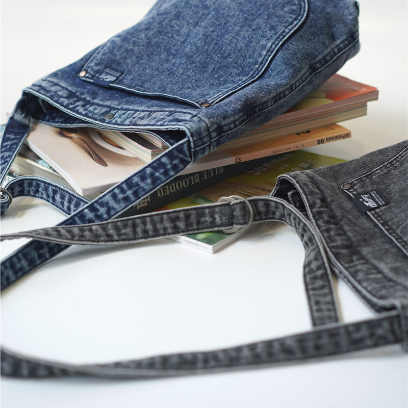 Vintage Denim Tote Bag – Unique Jean Shoulder Bag with Front Pocket – Durable Daily Crossbody Shopper for School, Work & Travel