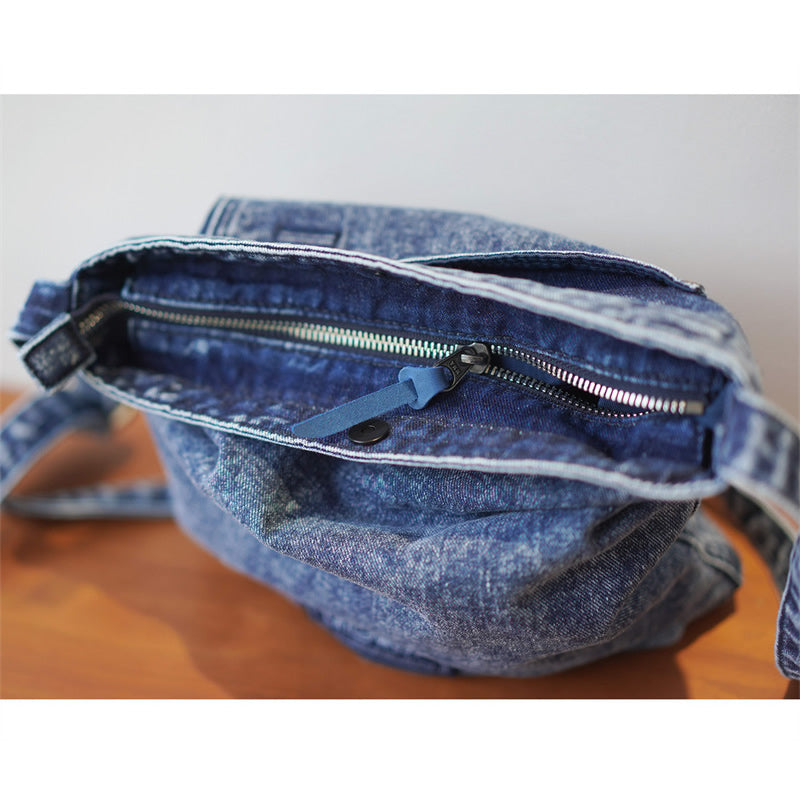 Vintage Denim Tote Bag – Unique Jean Shoulder Bag with Front Pocket – Durable Daily Crossbody Shopper for School, Work & Travel