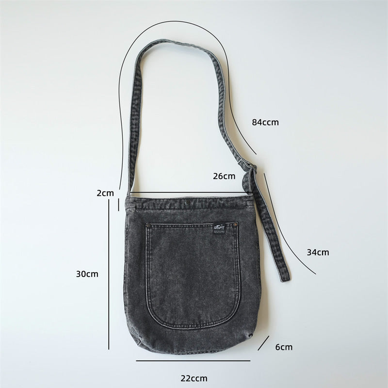 Vintage Denim Tote Bag – Unique Jean Shoulder Bag with Front Pocket – Durable Daily Crossbody Shopper for School, Work & Travel