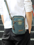 Vintage Distressed Denim Small Messenger Bag – Retro Shoulder Pouch with Multi-Pocket Organizer – Aesthetic Crossbody Travel Bag for Men & Women