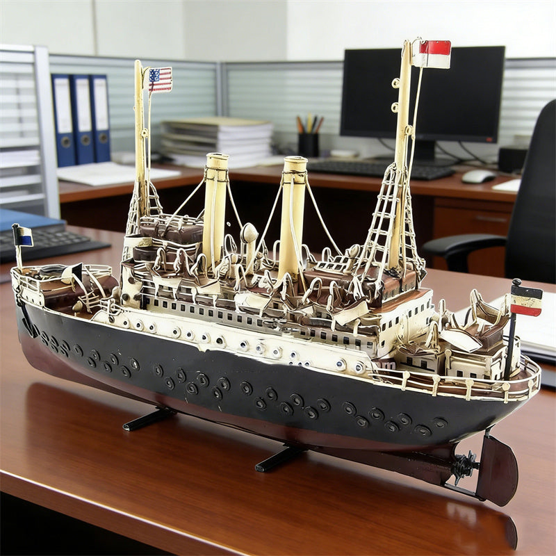Vintage Handcrafted Luxury Ocean Liner Model Ship - Retro Nautical Decor for Bar, Office & Home