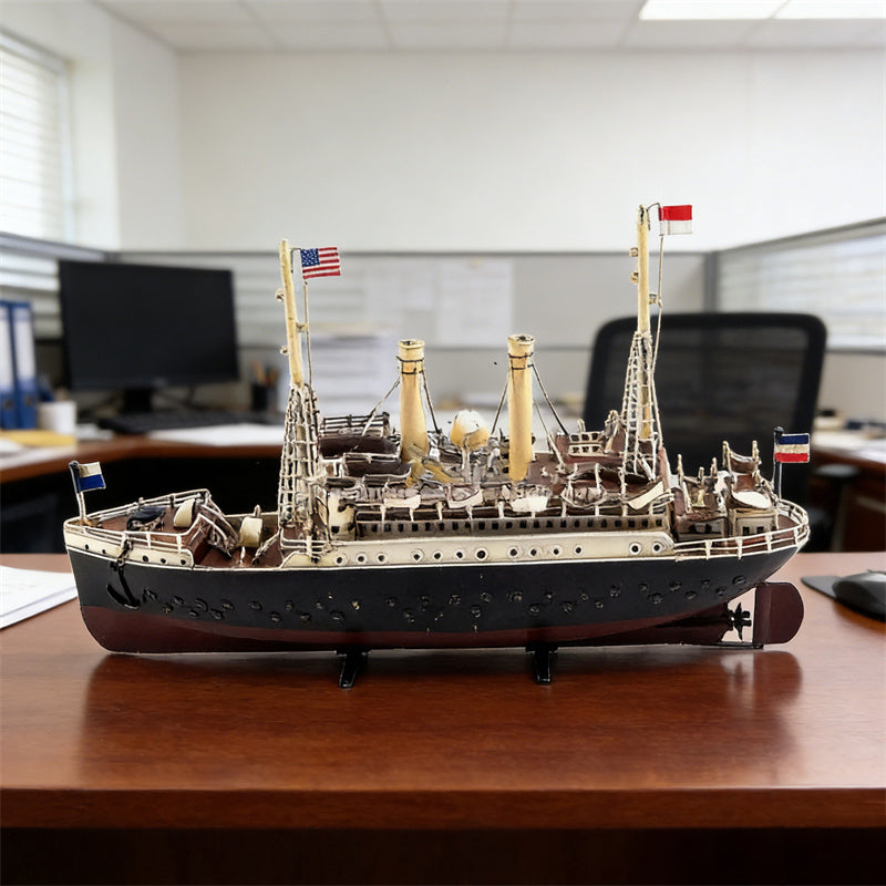 Vintage Handcrafted Luxury Ocean Liner Model Ship - Retro Nautical Decor for Bar, Office & Home