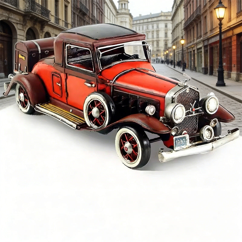 Vintage Red Classic Car Model - Handmade Iron Retro Automobile Decorative Figurine