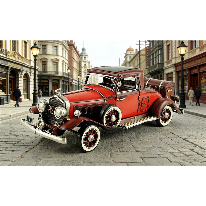 Vintage Red Classic Car Model - Handmade Iron Retro Automobile Decorative Figurine