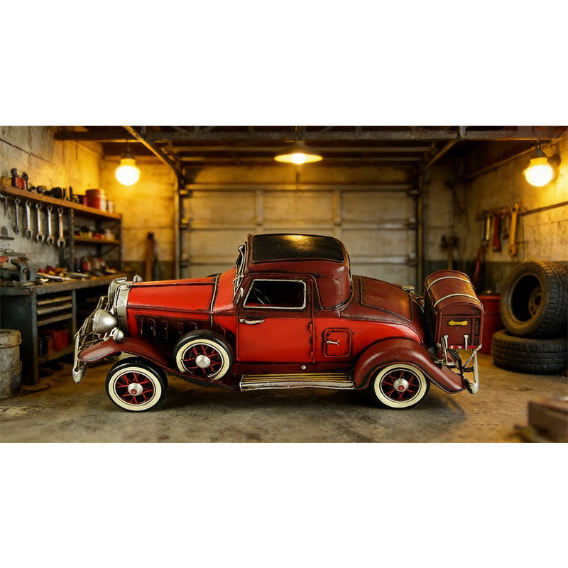 Vintage Red Classic Car Model - Handmade Iron Retro Automobile Decorative Figurine