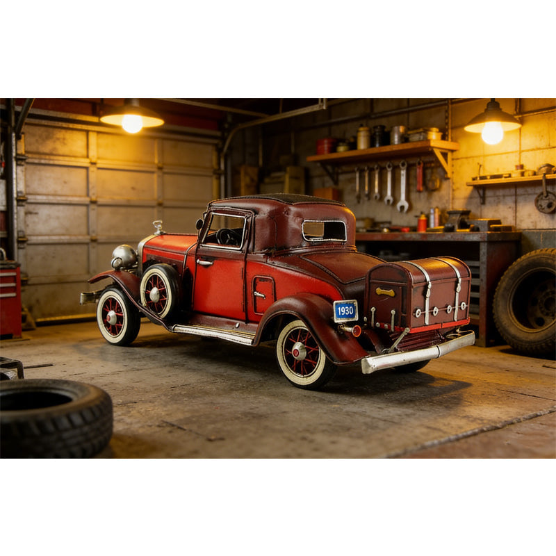 Vintage Red Classic Car Model - Handmade Iron Retro Automobile Decorative Figurine