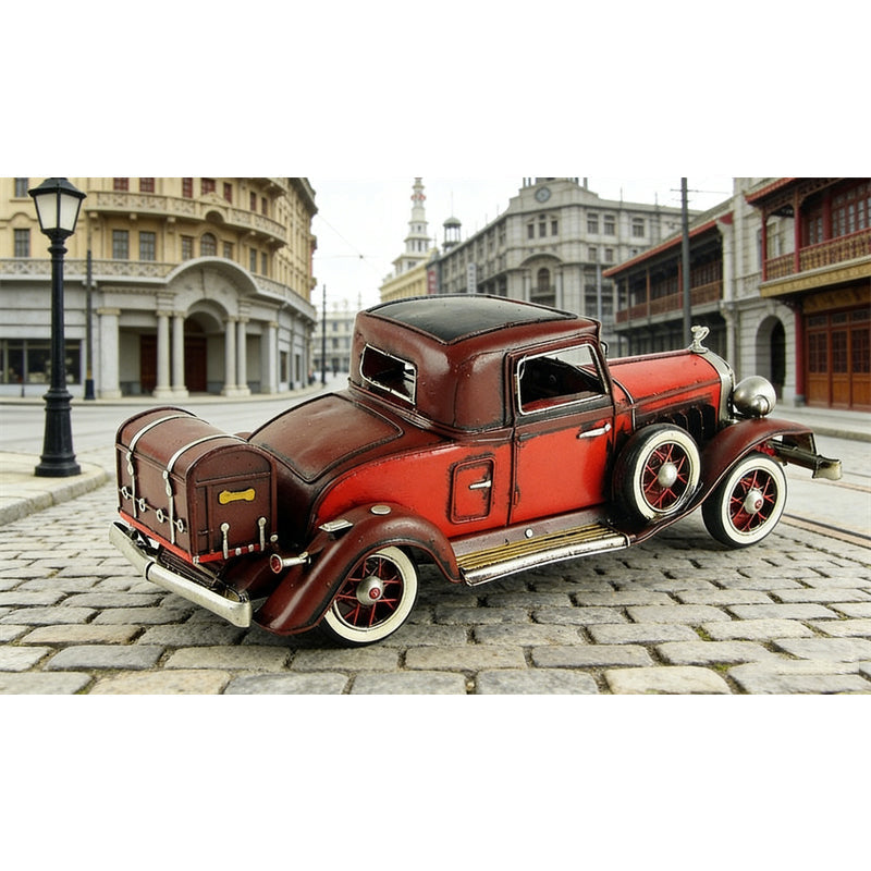 Vintage Red Classic Car Model - Handmade Iron Retro Automobile Decorative Figurine