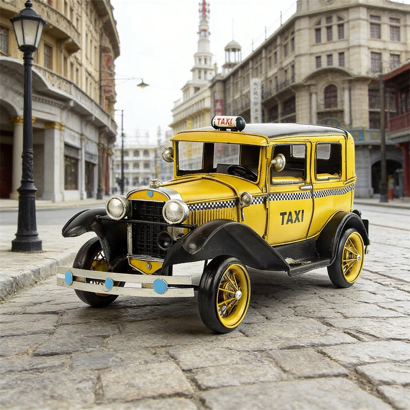 Vintage Yellow Taxi Model - Handmade Iron Retro New York Taxi Decorative Figurine