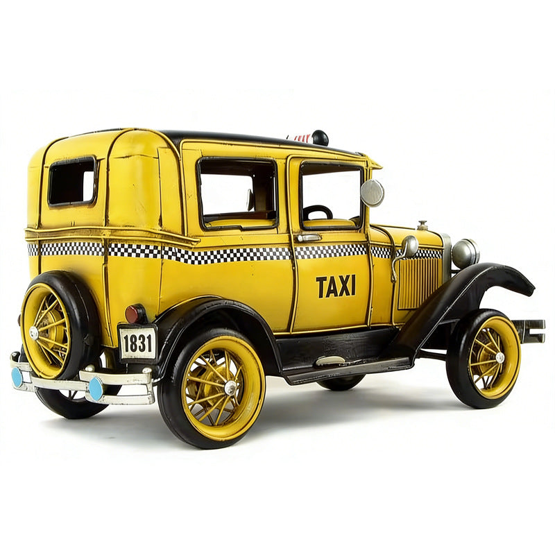 Vintage Yellow Taxi Model - Handmade Iron Retro New York Taxi Decorative Figurine