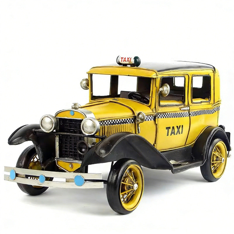 Vintage Yellow Taxi Model - Handmade Iron Retro New York Taxi Decorative Figurine