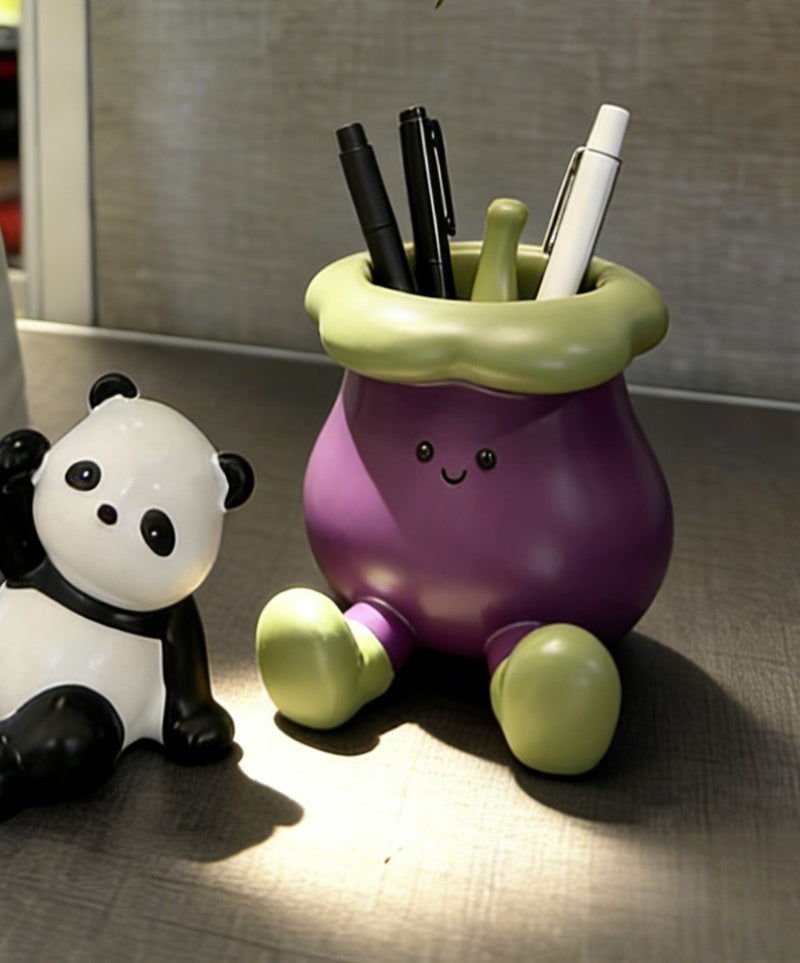 Whimsical Eggplant Stationery Holder & Phone Stand – Purple Vegetable Pen Holder for Home Office, Student Desk, and Unique Gift Giving