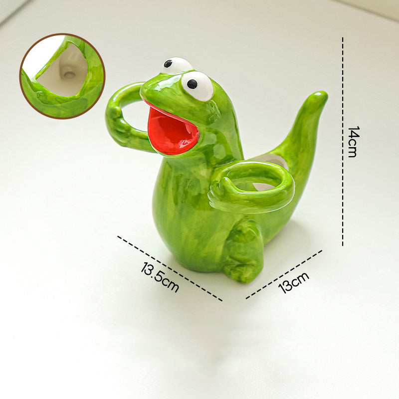 Whimsical Frog Toothbrush Holder & Stand - Cute Ceramic Animal Electric Toothbrush - Funny Bathroom Vanity Decor